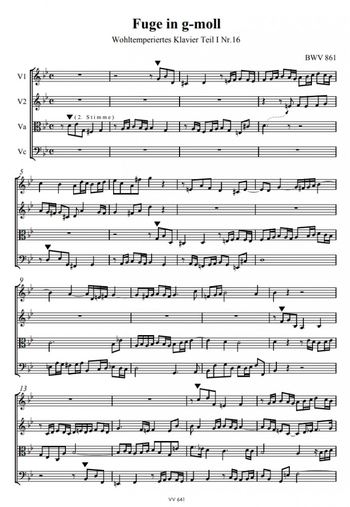 Das Wohltemp. Kl. I, Heft 5, 8 vierstimmige Sätze, für 2 Violinen, Bratsche und Violoncello